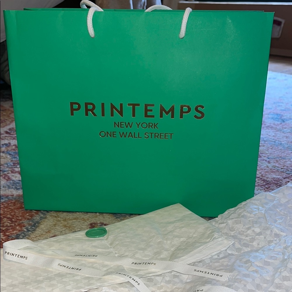 Printemps Green Shopping Bag, with seal, paper and ribbon